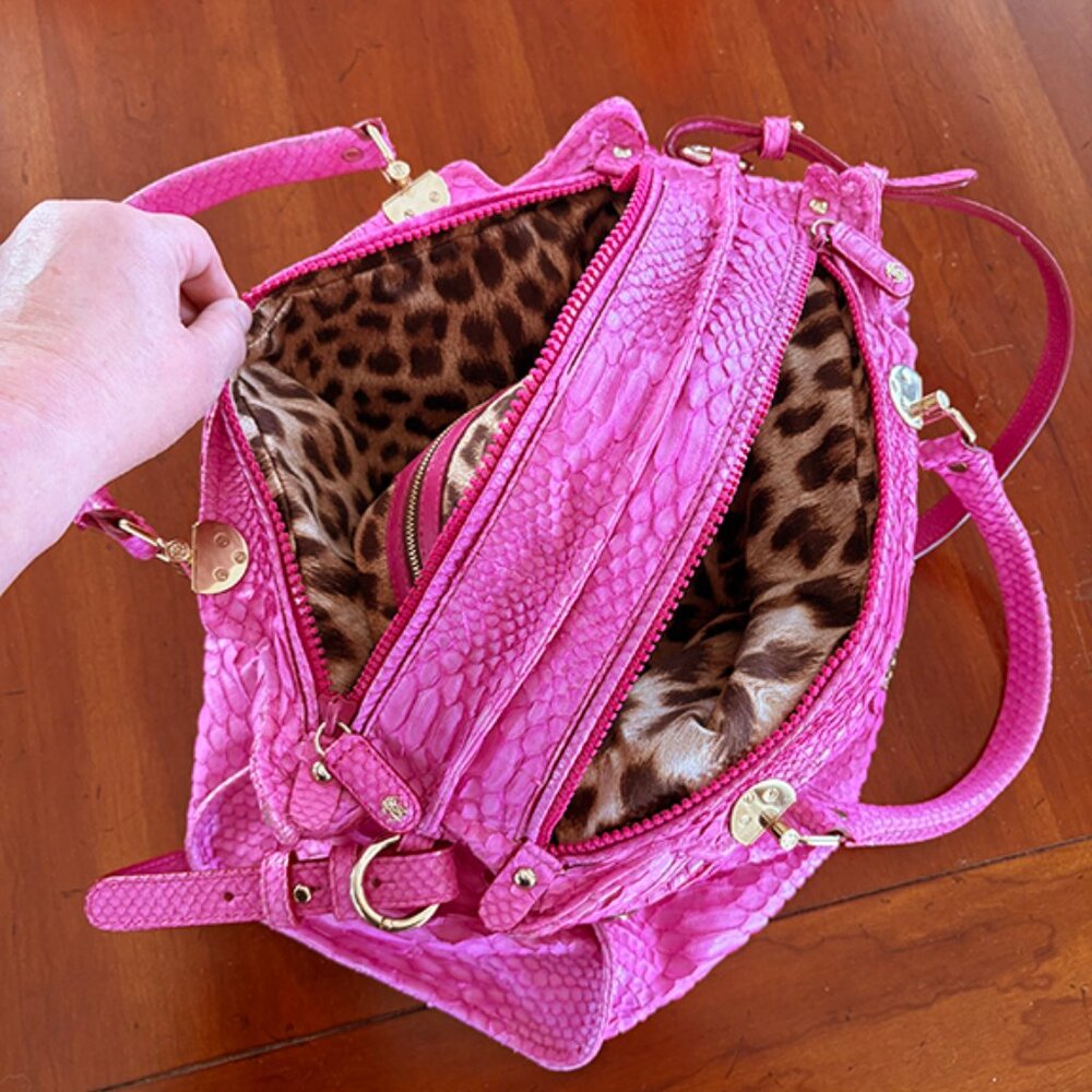 Roberto Cavalli Pink Snake Python Xlarge Grande D… - image 6